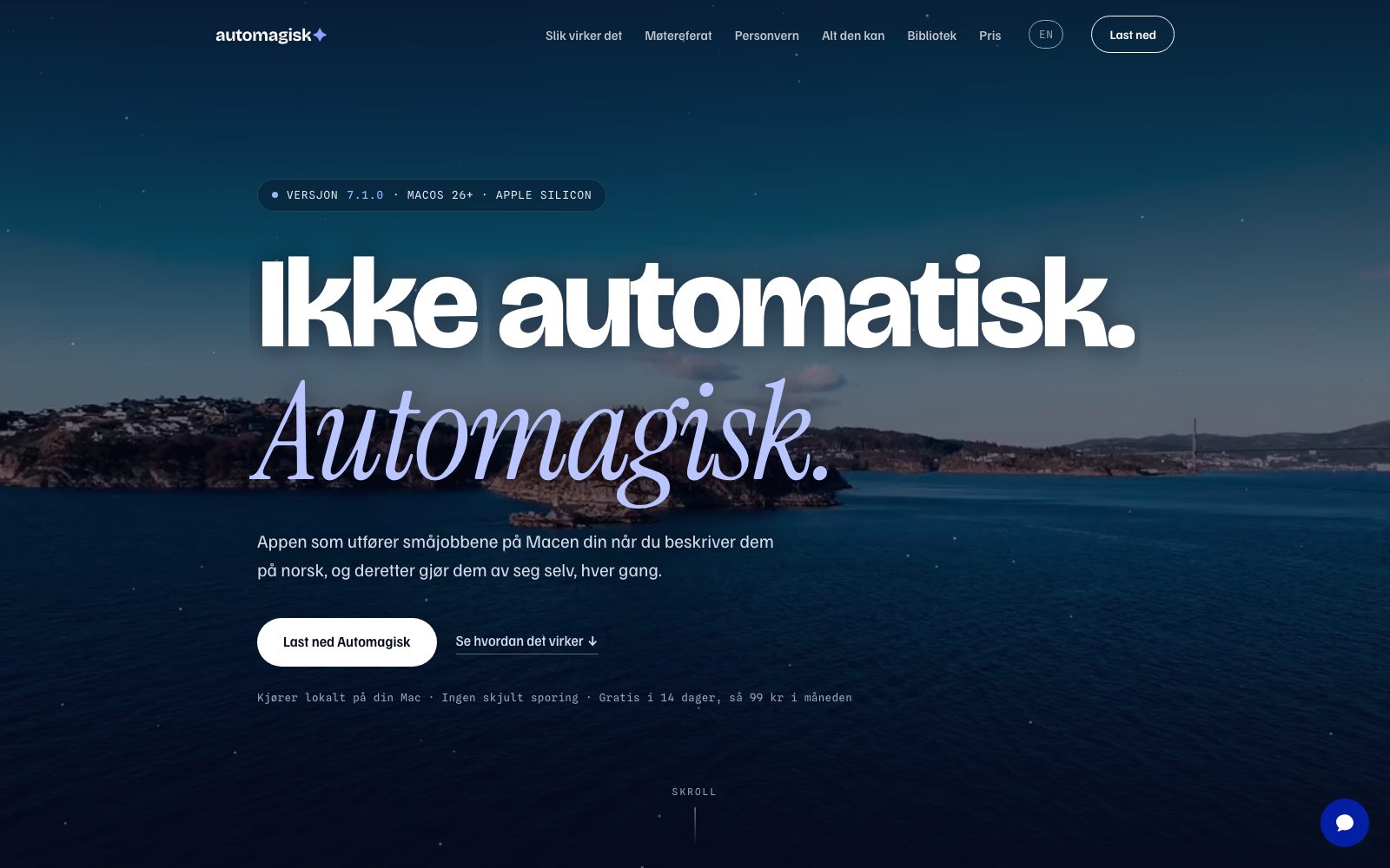 Skjermbilde av forsiden til Automagisk