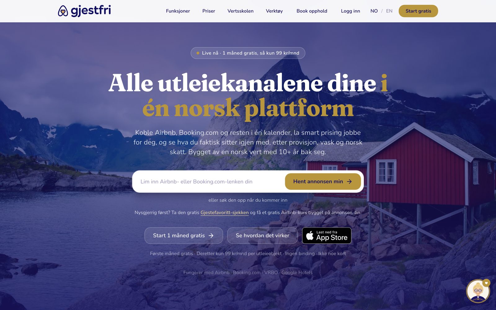 Skjermbilde av forsiden til Gjestfri